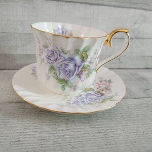 Lefton Lavender Rose Bone China Teacup & Saucer Set